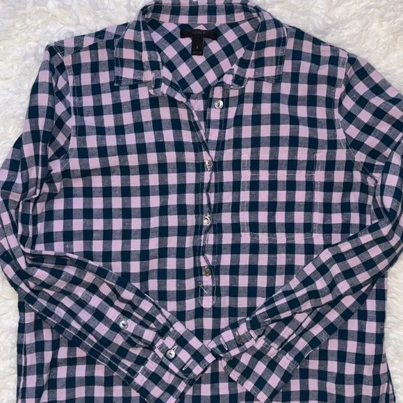 J. Crew Flannel Popover Shirt, Size 2 - Picture 3 of 13